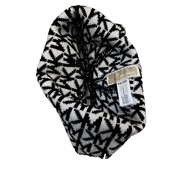 Michael Kors Designer Beanie Hats Boarded Cuffed Black/White Monogram Logo - Picture 2 of 2